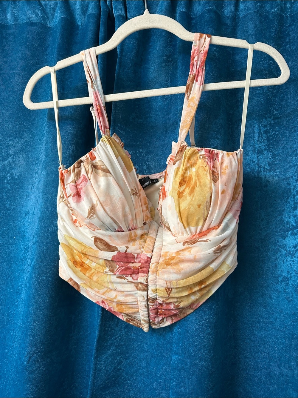 Windsor Floral Ruched Bustier Crop Top - Pink, Yellow & Cream